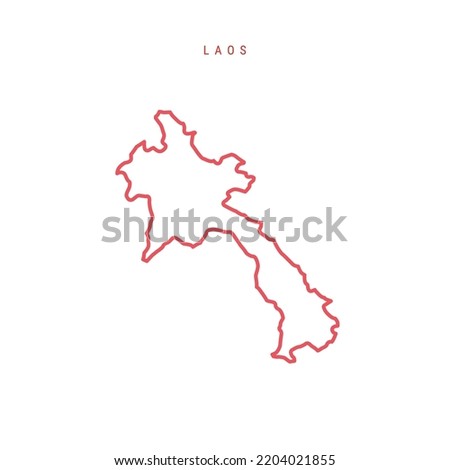 Laos editable outline map. Laotian red border. Country name. Adjust line weight. Change to any color. Vector illustration.