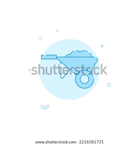Garden wheelbarrow cart vector icon. Flat illustration. Filled line style. Blue monochrome design. Editable stroke. Adjust line weight.