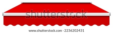 Full red straight awning canopy. Tent roof, template for design. 3D realistic vector mockup isolated on white background.