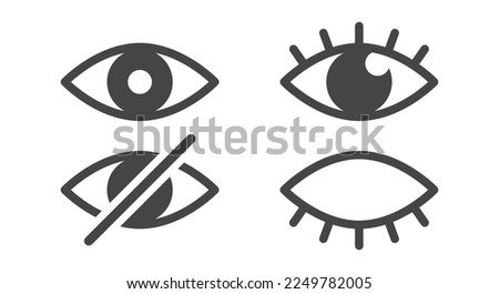 Open eye, closed eye, a set of eye icons. Viewing is unavailable. A view or visibility symbol. Flat vector illustration isolated on white background.