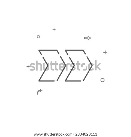 Fast forward double right arrow simple vector line icon. Symbol, pictogram, sign isolated on white background. Editable stroke. Adjust line weight.