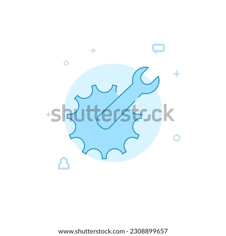 Support, maintenance wrench vector icon. Flat illustration. Filled line style. Blue monochrome design. Editable stroke. Adjust line weight.
