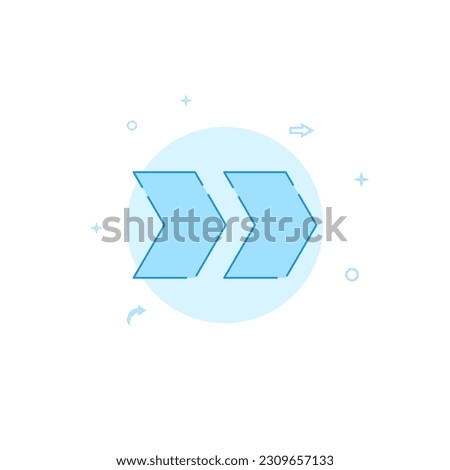 Fast forward double right arrow, speed, detour vector icon. Flat illustration. Filled line style. Blue monochrome design. Editable stroke. Adjust line weight.