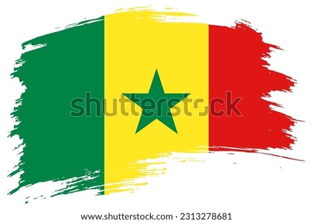 Senegal brush stroke flag vector background. Hand drawn grunge style Senegalese painted isolated banner.
