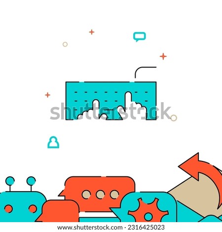 Hands on keyboard filled line vector icon, simple illustration, related bottom border.