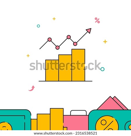 Up chart graph, money growth filled line vector icon, simple illustration, related bottom border.