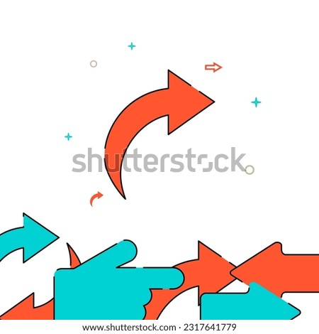 Bent curved arrow pointing right filled line vector icon, simple illustration, related bottom border.