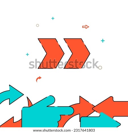 Fast forward double right arrow, speed, detour filled line vector icon, simple illustration, related bottom border.