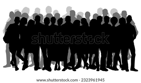 Diverse dense crowd of people silhouette. Flat vector illustration isolated on background.