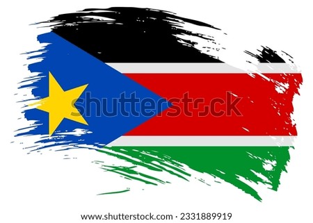 South Sudan brush stroke flag vector background. Hand drawn grunge style South Sudanese painted isolated banner.