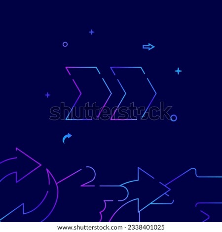 Fast forward double right arrow, speed, detour gradient line vector icon, simple illustration on a dark blue background, arrows and pointers related bottom border.