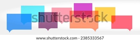 Set of colored transparent square chat or speech bubbles. Flat vector illustration isolated on white background.