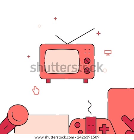 Old TV filled line vector icon, simple illustration, related bottom border.