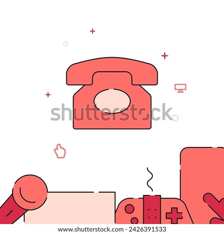 Rotary telephone filled line vector icon, simple illustration, related bottom border.