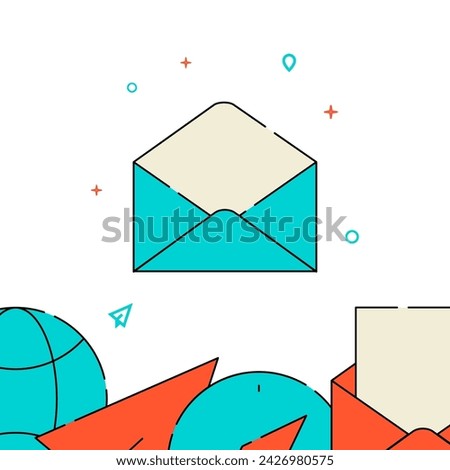 Open envelope, read letter filled line vector icon, simple illustration, related bottom border.
