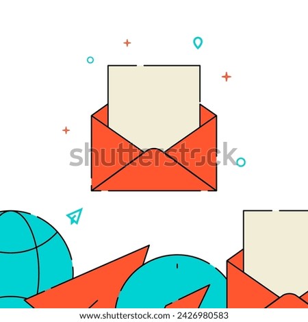 Open envelope with a letter inside filled line vector icon, simple illustration, related bottom border.