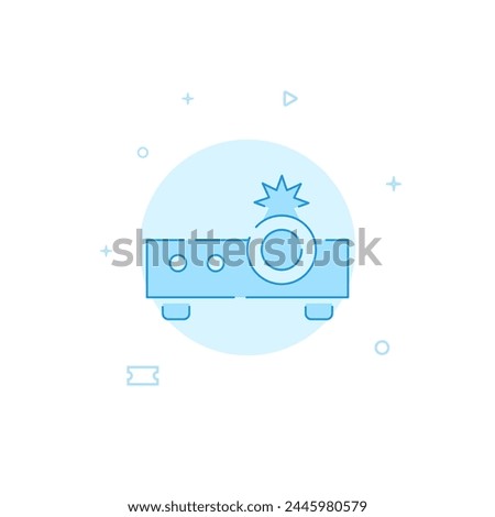 Video projector vector icon. Flat illustration. Filled line style. Blue monochrome design. Editable stroke. Adjust line weight.