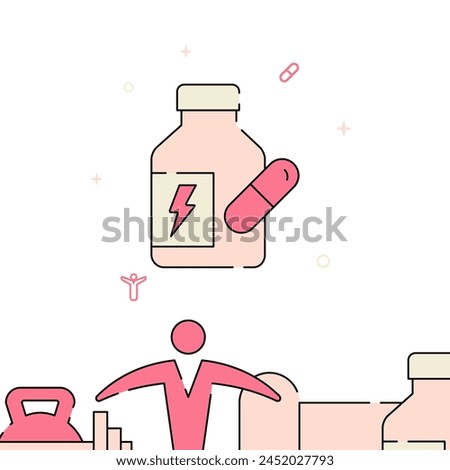 Diet pills filled line vector icon, simple illustration, related bottom border.