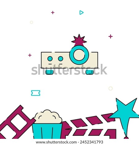Video projector filled line vector icon, simple illustration, related bottom border.