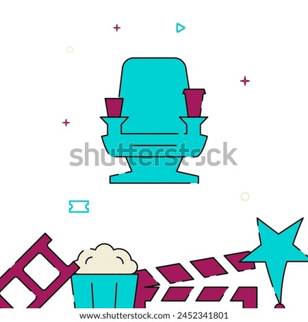 Viewer seat in a cinema filled line vector icon, simple illustration, related bottom border.