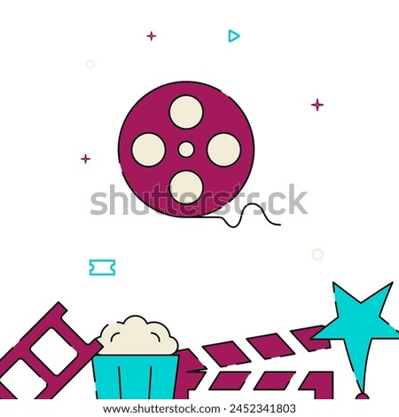 Film, reel, archive filled line vector icon, simple illustration, related bottom border.