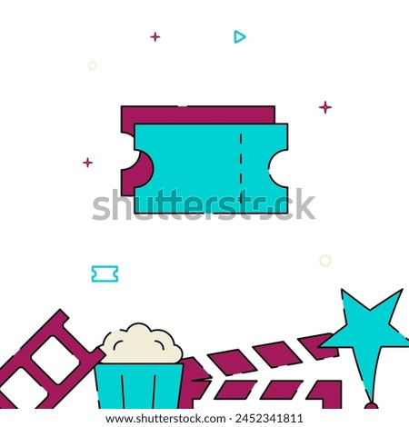 Two tickets to a movie show filled line vector icon, simple illustration, related bottom border.