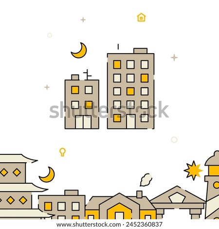 Residential areas, panel houses filled line vector icon, simple illustration, related bottom border.