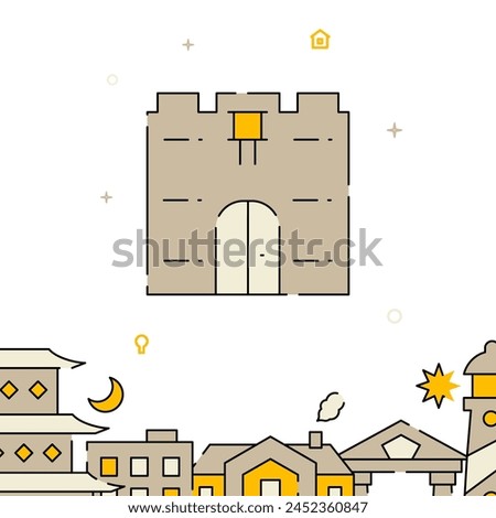 Gate, old fortress filled line vector icon, simple illustration, related bottom border.