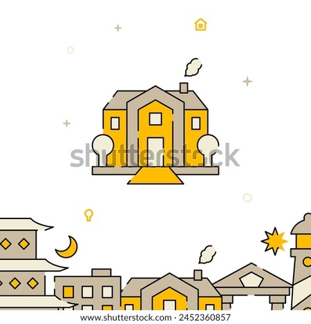 Estate, mansion filled line vector icon, simple illustration, related bottom border.