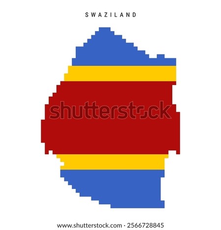 Swaziland pixel flag map icon. 8 bit pixel art Eswatini map covered with flag. Flat vector illustration isolated on white background.