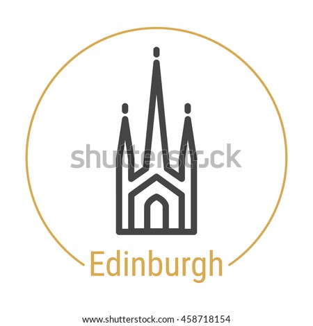 Edinburgh (Scotland) outline icon with caption. Edinburgh City logo, landmark, vector symbol. Illustration of Edinburgh isolated on white background.