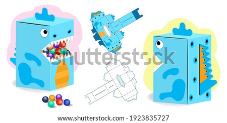 Dinosaur Shaped Gift Box Design for candy. Cardboard Die Cut not Glued, can be Opened and Closed Multiple Times. Pinata for Children's Crafts and Holiday. Three-Dimensional Laser Cutting Template