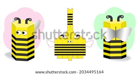 Bee Shaped Gift Box Design for candy. Cardboard Die Cut not Glued, can be Opened and Closed Multiple Times. Pinata for Children's Crafts and Holiday. Three-Dimensional Laser Cutting Template