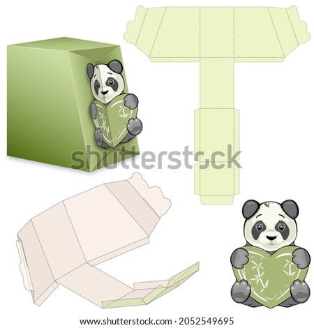 Panda Shaped Gift Box Design for Candy. Cardboard Die Cut Can be Opened and Closed Multiple Times. Pinata for Children's Crafts and Holiday. Three-Dimensional Laser Cutting Template