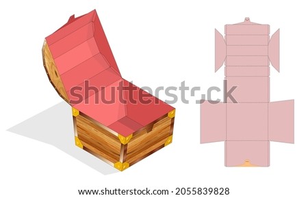 Treasure Chest Shaped Gift Box Design for Candy. Cardboard Die Cut Can be Opened and Closed Multiple Times. Pinata for Children's Crafts and Holiday. Three-Dimensional Laser Cutting Template