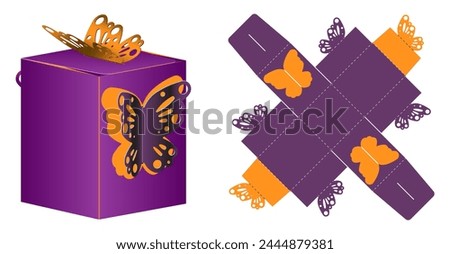 Butterfly Shaped Gift Box Design for Candy. Cardboard Die Cut not Glued, can be Opened and Closed Multiple Times. Pinata for Children's Crafts and Holiday. Three-Dimensional Laser Cutting Template