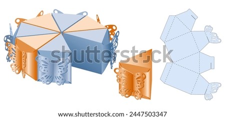 Butterfly Shaped Gift Box Design for Candy. Cardboard Die Cut , can be Opened and Closed Multiple Times. Pinata for Children's Crafts and Holiday. Three-Dimensional Laser Cutting Template