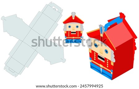 Nutcracker Shaped Christmas Eve Gift Box Design for candy. Cardboard Die Cut. Opened and Closed Multiple Times. Pinata for Children's Crafts and Holiday. Three-Dimensional Laser Cutting Template