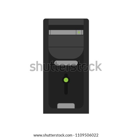 Computer system unit case vector. Desktop block PC flat icon isolated illustration. Hosting tower black box. 