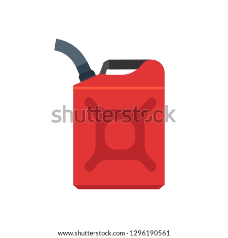 Jerry can red canister diesel handle flat cap jug vector icon. Produce machine gallon gas fuel. Car container motor oil 