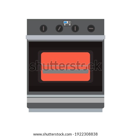 Kitchen stove with oven cooking appliance object home. Isolated equipment kitchen stove food vector icon electric technology household. Domestic oven appliance interior symbol machine cartoon icon