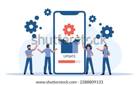 Latest technology updates and maintenance devices and software. Upgrade system and install new applications for digital experience. Load latest version of program and download apps vector illustration