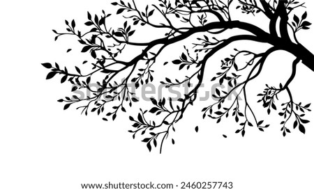 Tree branches silhouette isolated on white background. Vector illustration forest design and element landscape season. Autumn clip art and decoration abstract outdoor