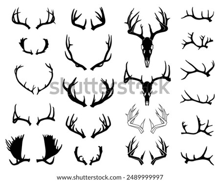 Vector silhouettes of antlers and deer skulls, geometric antlers