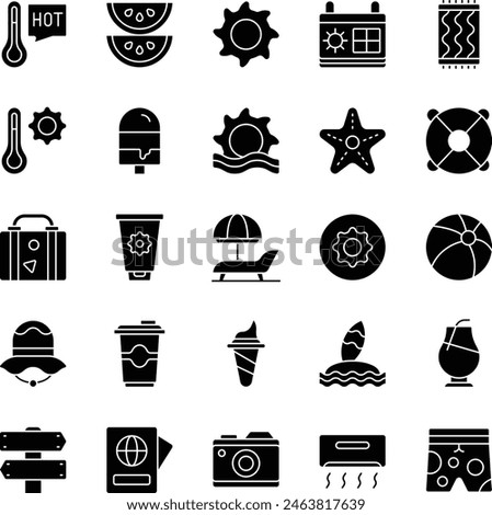 Summer beach fill icon set vector illustration