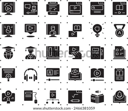 E-learning fill icon set vector design illustration stock