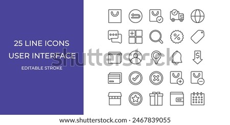 User interface icon set line vector design editable. tags, website, pin, price, and more