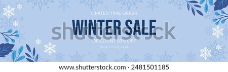 Winter sale banner template with snow flakes and leaves, sale design Vector illustration