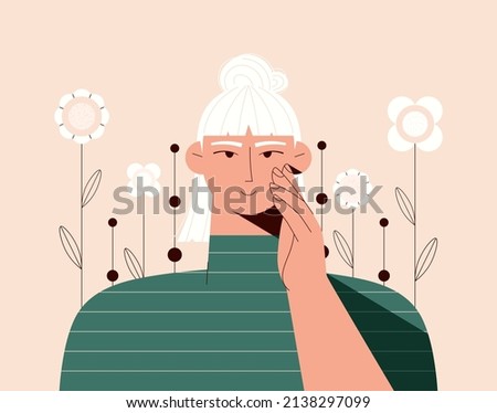 Portrait of albino woman. Vector illustration of woman with albinism taking care of her skin. International albinism  awareness day. Albinism.Genetic rare disorder.Self care,body positive concept. Imagine de stoc © 