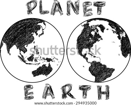 Sketch of two planet Earth globes